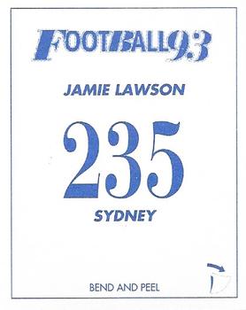 1993 Select AFL Stickers #235 Jamie Lawson Back